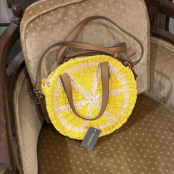 Macy’s style and co Yellow and Tan straw Crossbody Bag - Picture 1 of 5